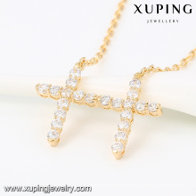 43189 -Xuping último diseño doble cruz colgante, collar de aleación de oro